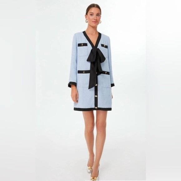 Pomander Place Light Blue Coco Tweed Bow Dress Size XL NWOT - Picture 1 of 11